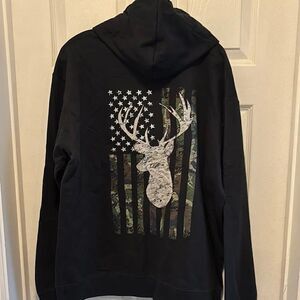 Buck Deer Hunting Camouflage US flag Hoodie size XL